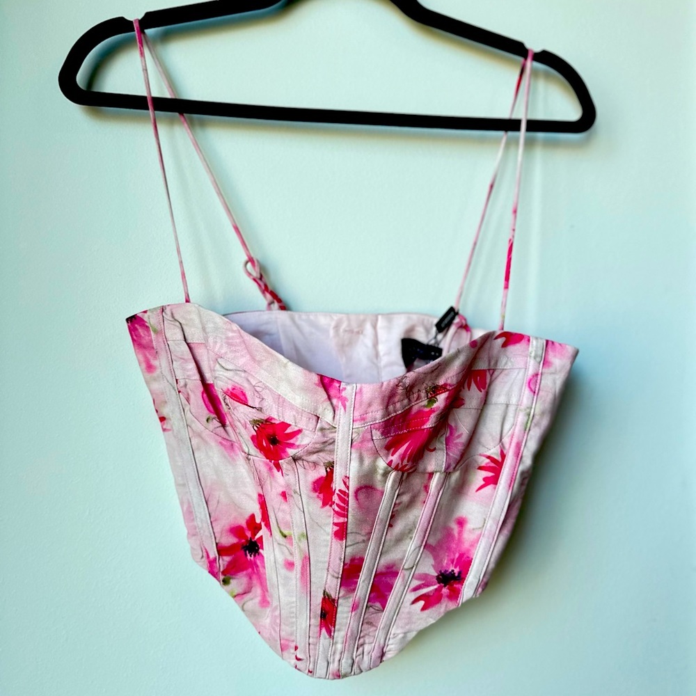 Bardot Pink Floral Crop Top
